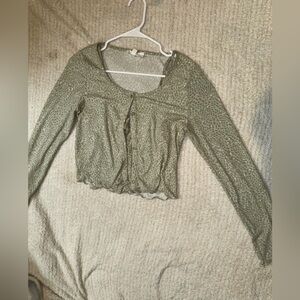 Pink Rose Green Long Sleeve Crop Blouse